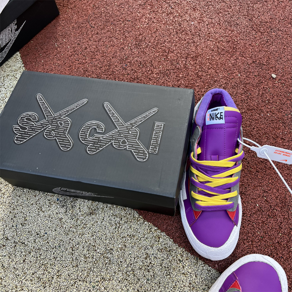 Kaws X Sacai X Nike Blazer Purple Sneakers  - PerfectKickZ