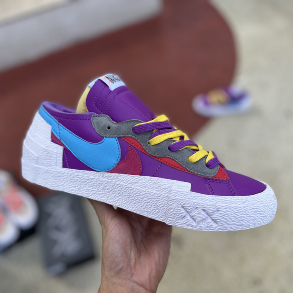 Kaws X Sacai X Nike Blazer Purple Sneakers  - PerfectKickZ