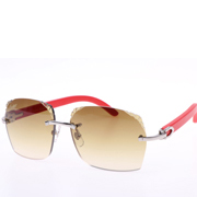 Cartier  8300818 Engrave Lens Red Wood Sunglasses In Silver Brown - PerfectKickZ