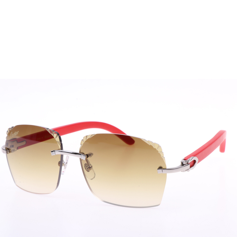 Cartier  8300818 Engrave Lens Red Wood Sunglasses In Silver Brown - PerfectKickZ
