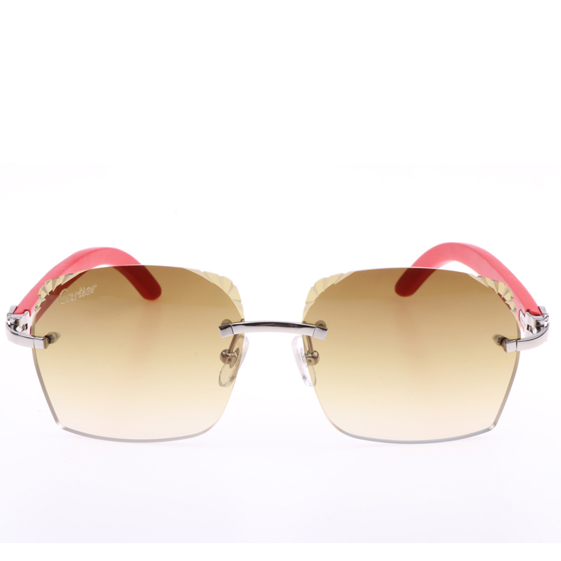 Cartier  8300818 Engrave Lens Red Wood Sunglasses In Silver Brown - PerfectKickZ