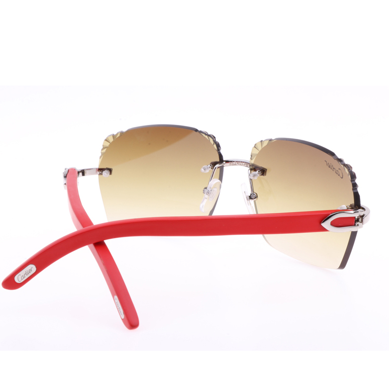 Cartier  8300818 Engrave Lens Red Wood Sunglasses In Silver Brown - PerfectKickZ