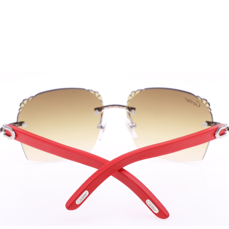 Cartier  8300818 Engrave Lens Red Wood Sunglasses In Silver Brown - PerfectKickZ