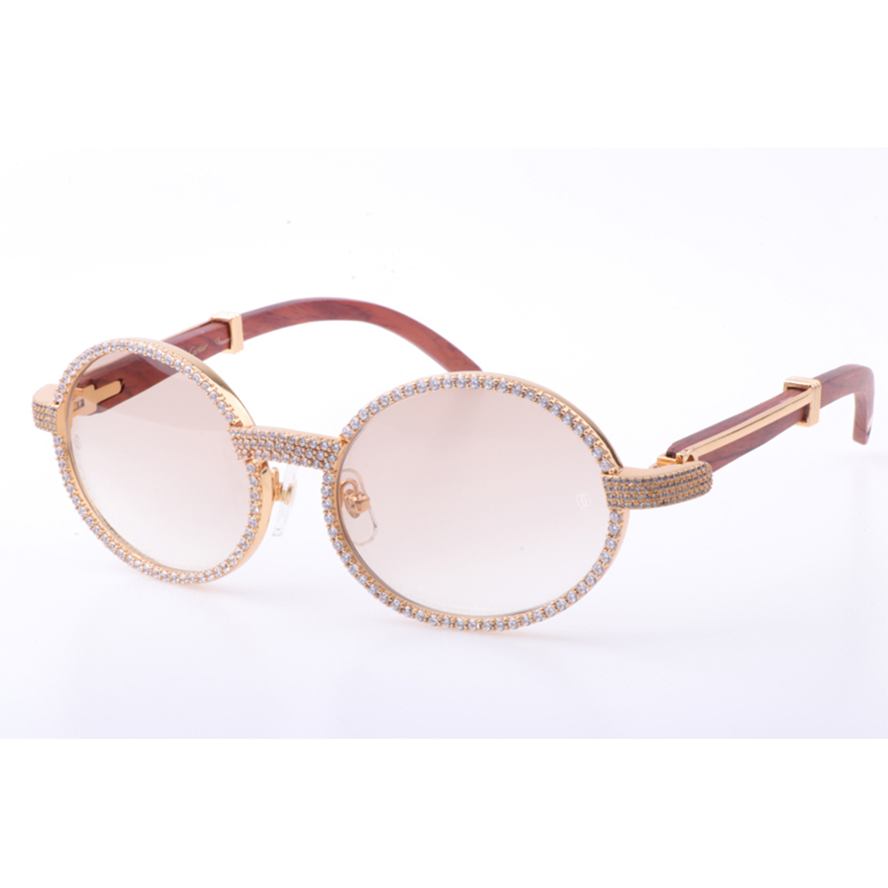 Cartier 7550178 55-22 New Full Diamond Wood Sunglasses In Gold Brown - PerfectKickZ