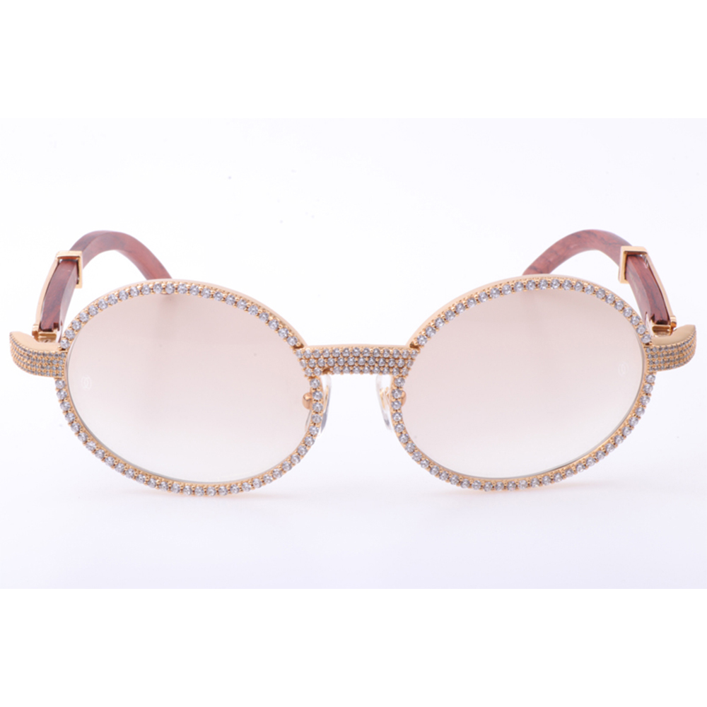 Cartier 7550178 55-22 New Full Diamond Wood Sunglasses In Gold Brown - PerfectKickZ