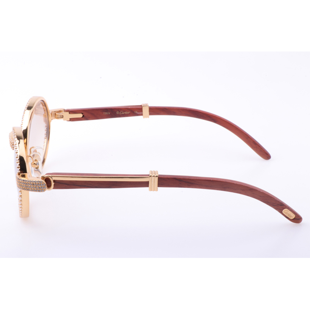 Cartier 7550178 55-22 New Full Diamond Wood Sunglasses In Gold Brown - PerfectKickZ