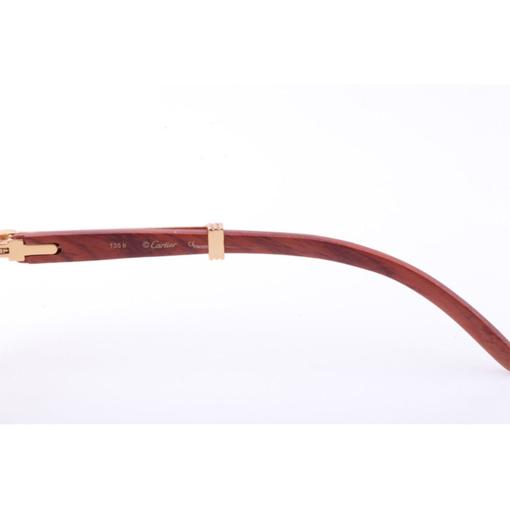 Cartier 7550178 55-22 New Full Diamond Wood Sunglasses In Gold Brown - PerfectKickZ