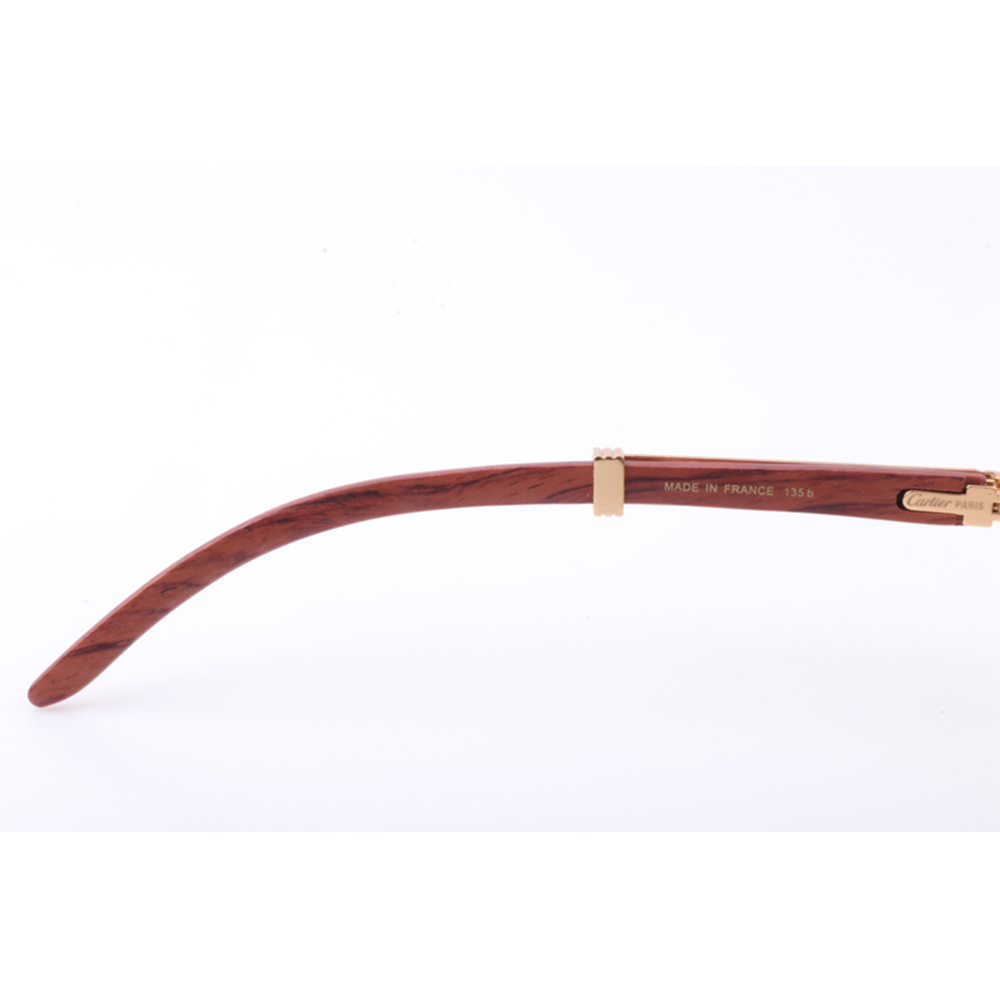 Cartier 7550178 55-22 New Full Diamond Wood Sunglasses In Gold Brown - PerfectKickZ