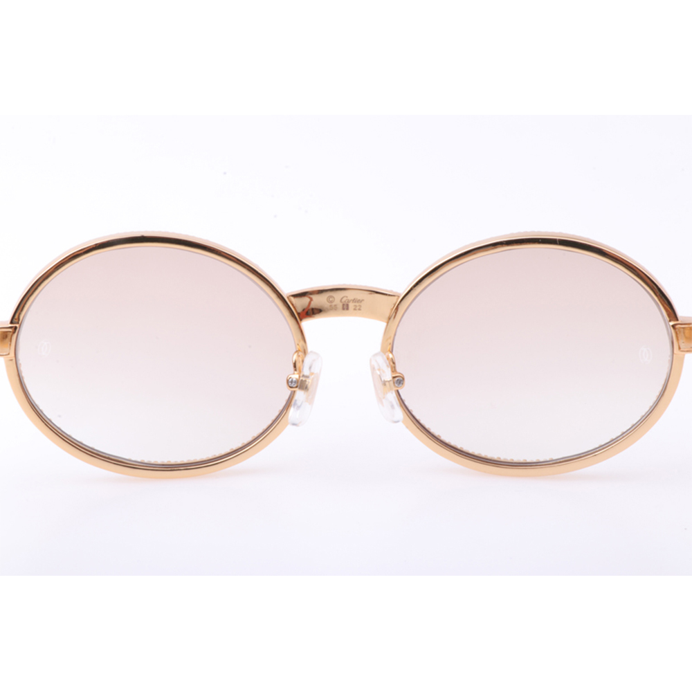 Cartier 7550178 55-22 New Full Diamond Wood Sunglasses In Gold Brown - PerfectKickZ