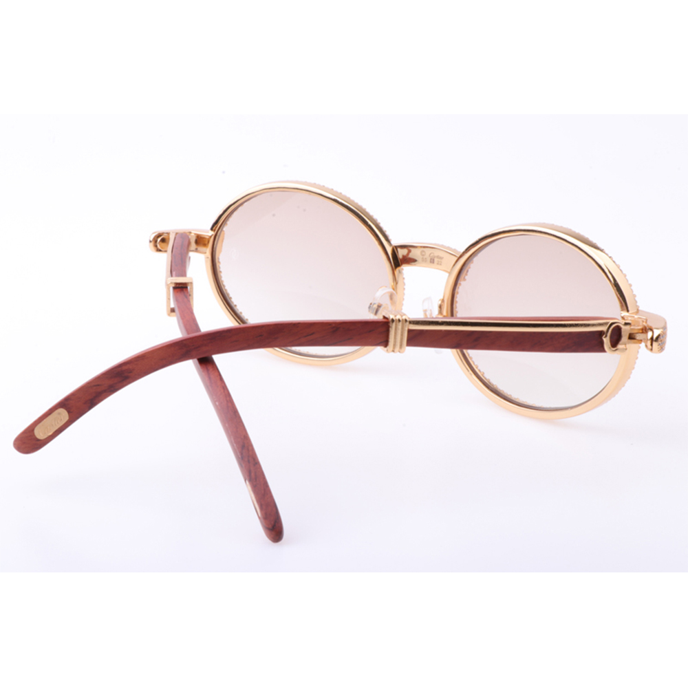 Cartier 7550178 55-22 New Full Diamond Wood Sunglasses In Gold Brown - PerfectKickZ