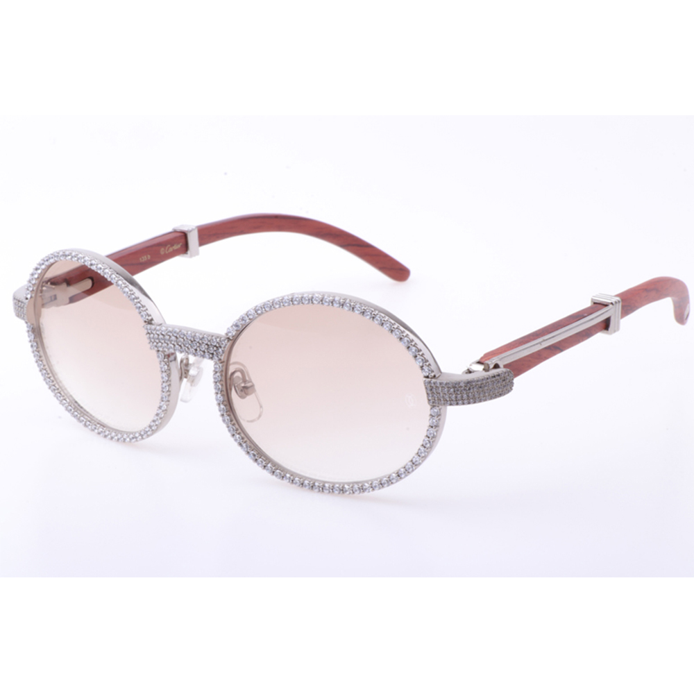 Cartier 7550178 55-22 New Full Diamond Wood Sunglasses In Silver Brown - PerfectKickZ
