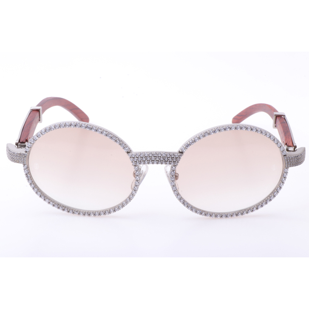 Cartier 7550178 55-22 New Full Diamond Wood Sunglasses In Silver Brown - PerfectKickZ