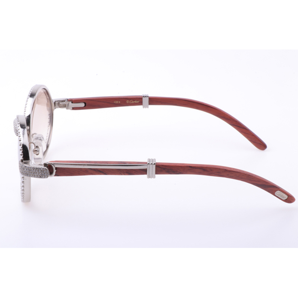 Cartier 7550178 55-22 New Full Diamond Wood Sunglasses In Silver Brown - PerfectKickZ
