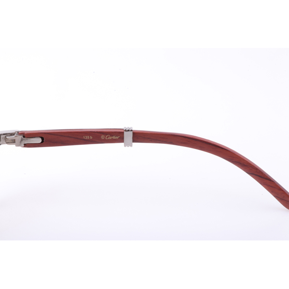 Cartier 7550178 55-22 New Full Diamond Wood Sunglasses In Silver Brown - PerfectKickZ