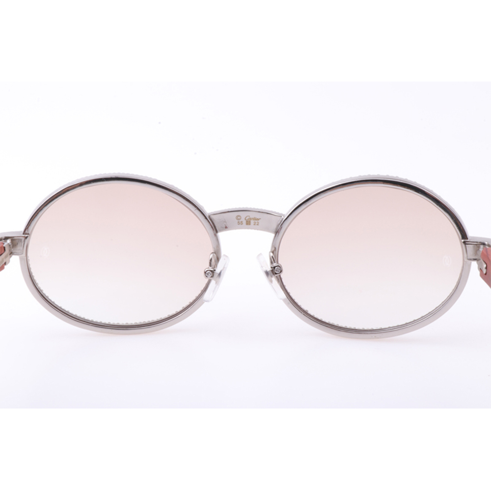 Cartier 7550178 55-22 New Full Diamond Wood Sunglasses In Silver Brown - PerfectKickZ