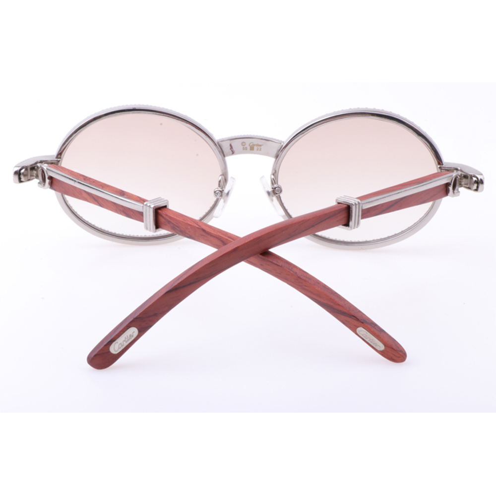 Cartier 7550178 55-22 New Full Diamond Wood Sunglasses In Silver Brown - PerfectKickZ
