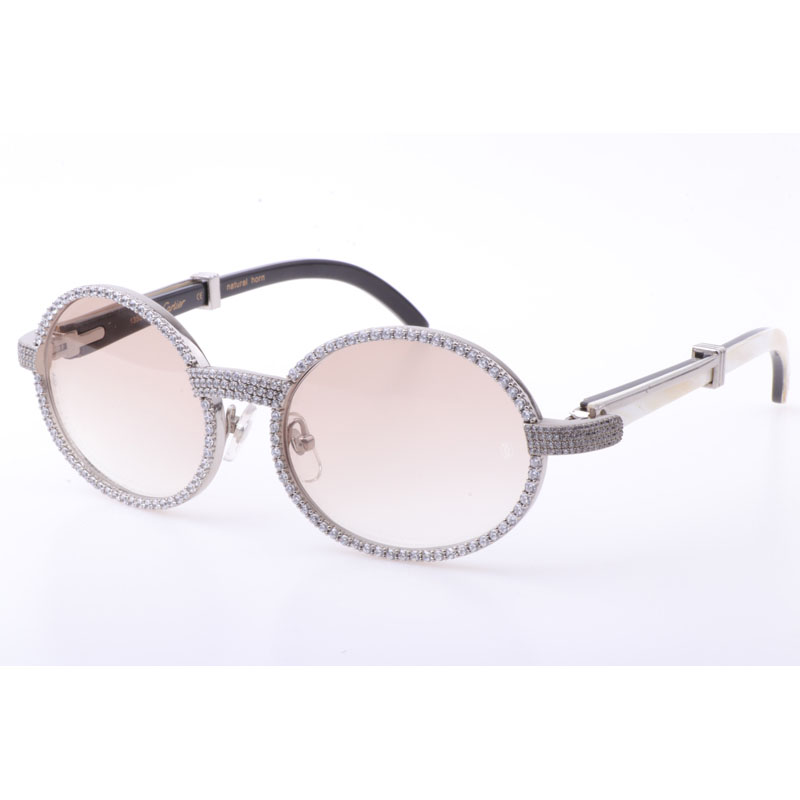 Cartier  7550178 55-22 New Full Diamond White Mix Black Buffalo Sunglasses In Silver Brown - PerfectKickZ