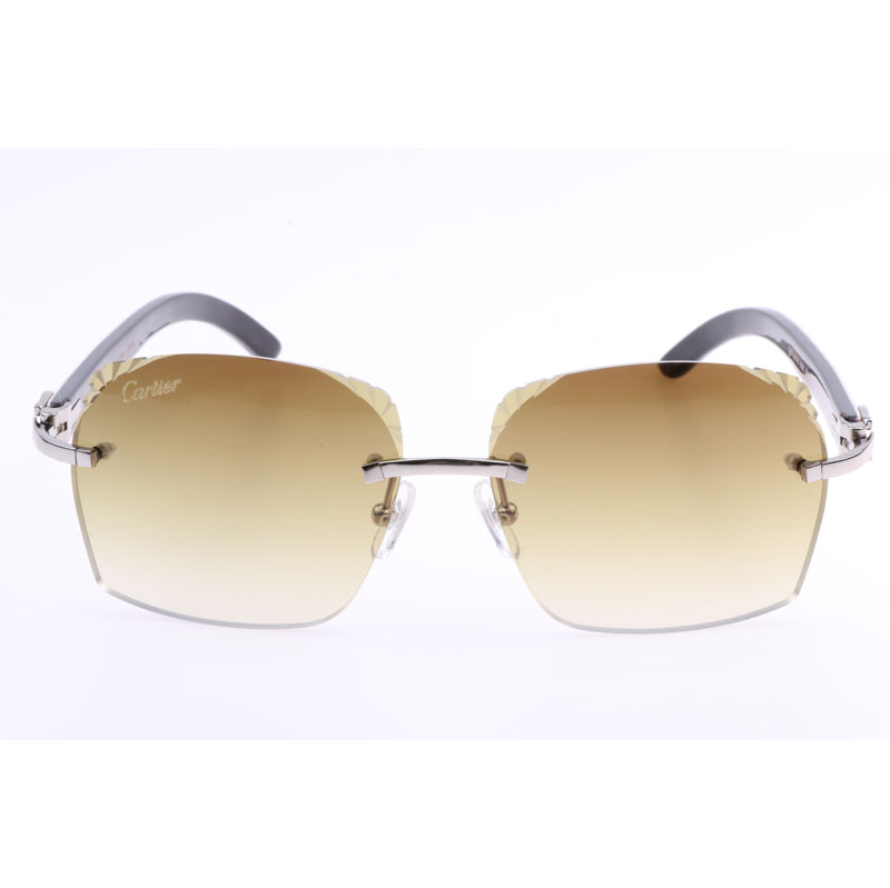 Cartier  8300818 Engrave Lens White Mix Black Buffalo Sunglasses In Silver Brown - PerfectKickZ