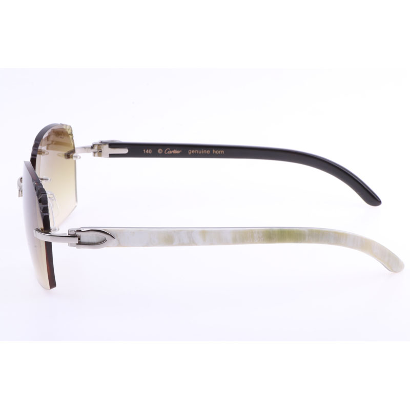 Cartier  8300818 Engrave Lens White Mix Black Buffalo Sunglasses In Silver Brown - PerfectKickZ