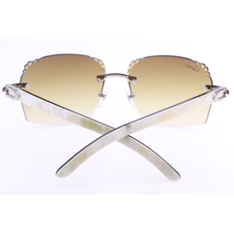 Cartier  8300818 Engrave Lens White Mix Black Buffalo Sunglasses In Silver Brown - PerfectKickZ