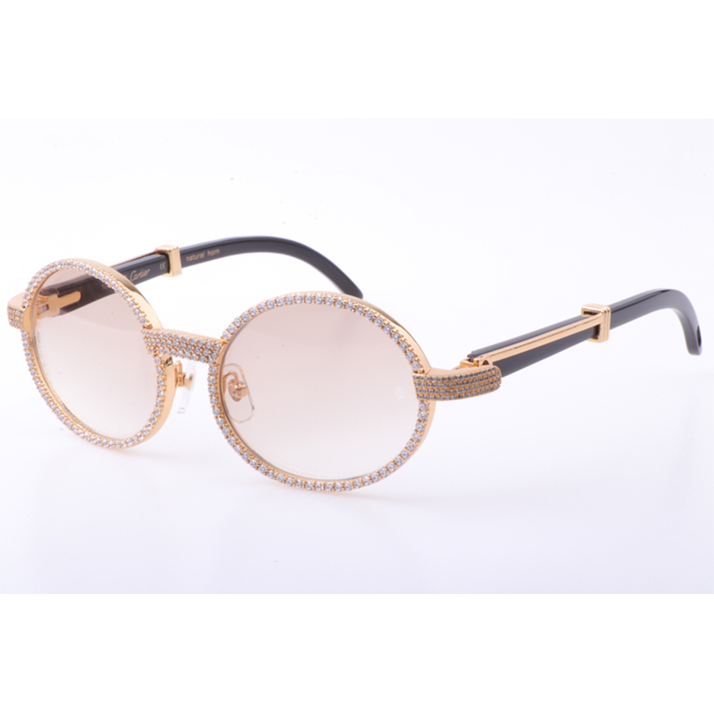 Cartier 7550178 55-22 New Full Diamond Black Buffalo Sunglasses In Gold Brown - PerfectKickZ