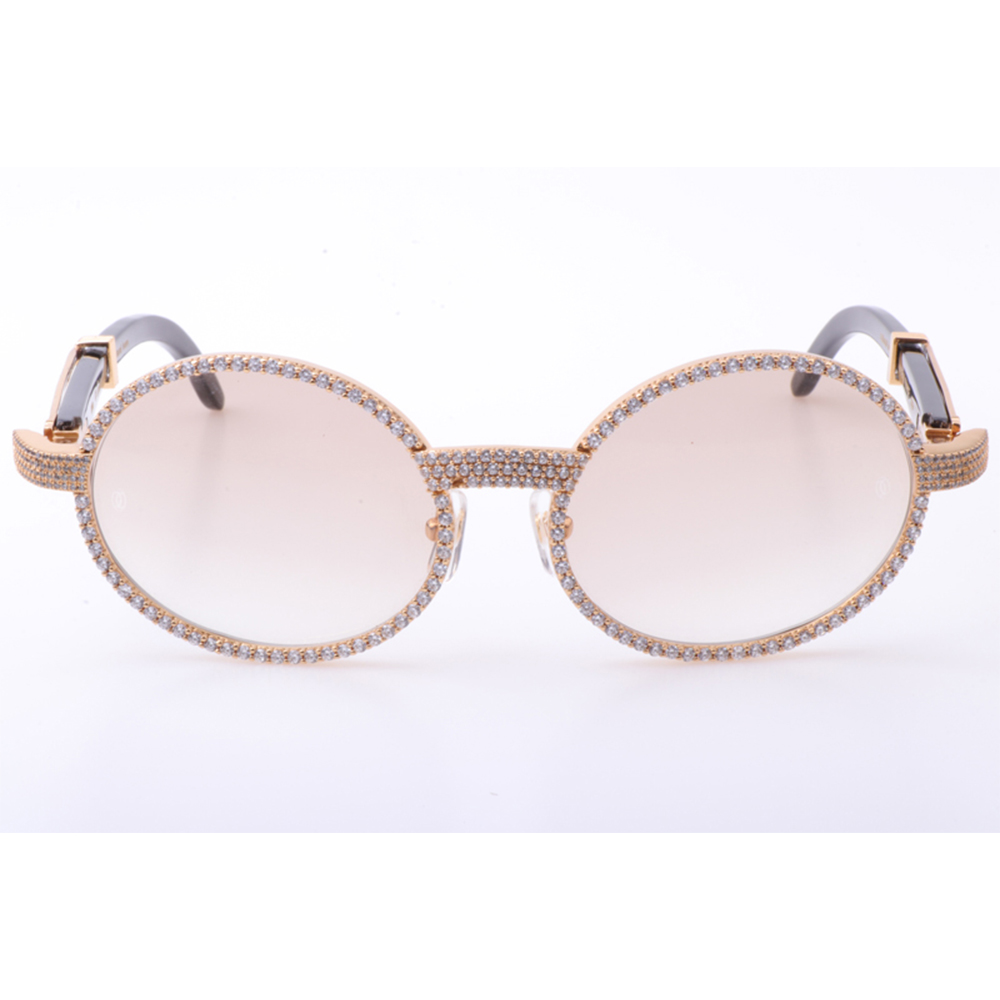 Cartier 7550178 55-22 New Full Diamond Black Buffalo Sunglasses In Gold Brown - PerfectKickZ
