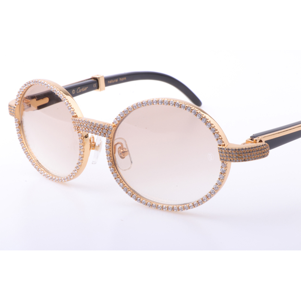 Cartier 7550178 55-22 New Full Diamond Black Buffalo Sunglasses In Gold Brown - PerfectKickZ