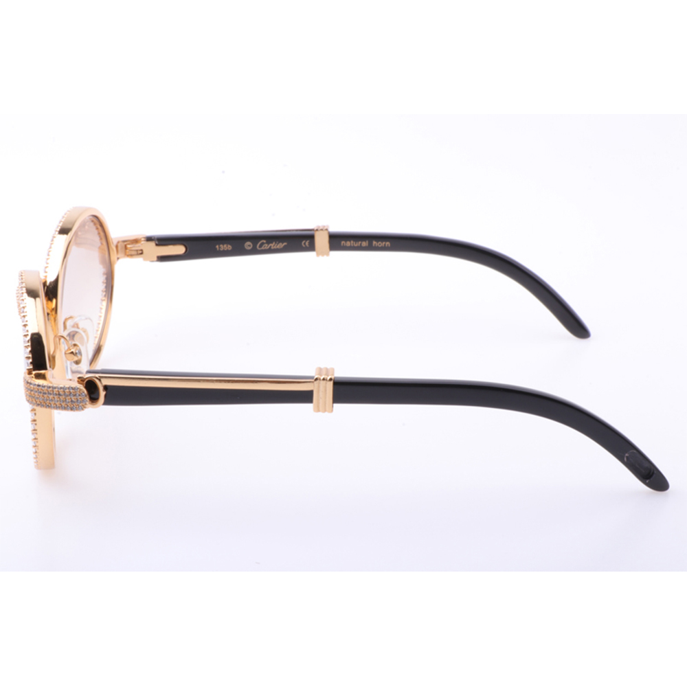 Cartier 7550178 55-22 New Full Diamond Black Buffalo Sunglasses In Gold Brown - PerfectKickZ