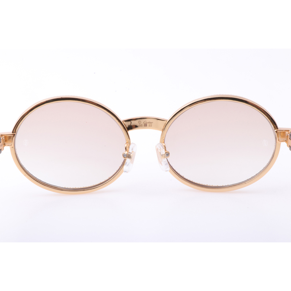Cartier 7550178 55-22 New Full Diamond Black Buffalo Sunglasses In Gold Brown - PerfectKickZ