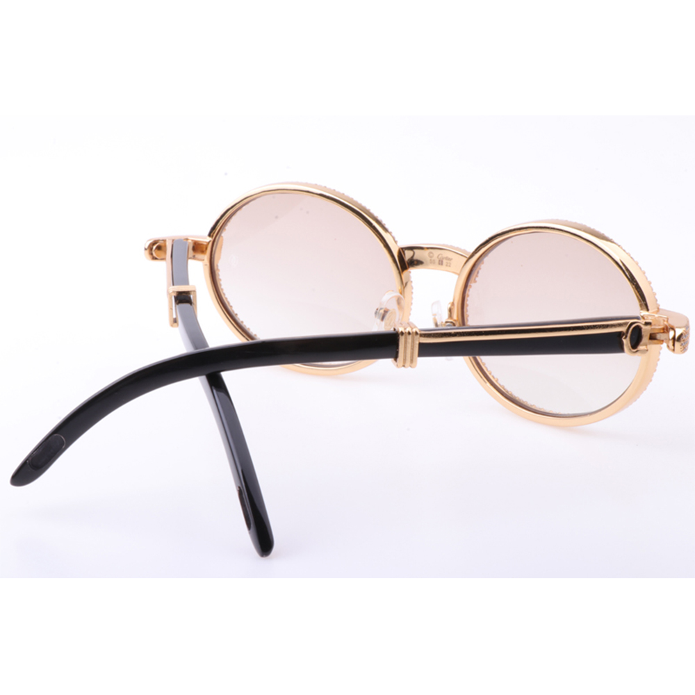 Cartier 7550178 55-22 New Full Diamond Black Buffalo Sunglasses In Gold Brown - PerfectKickZ