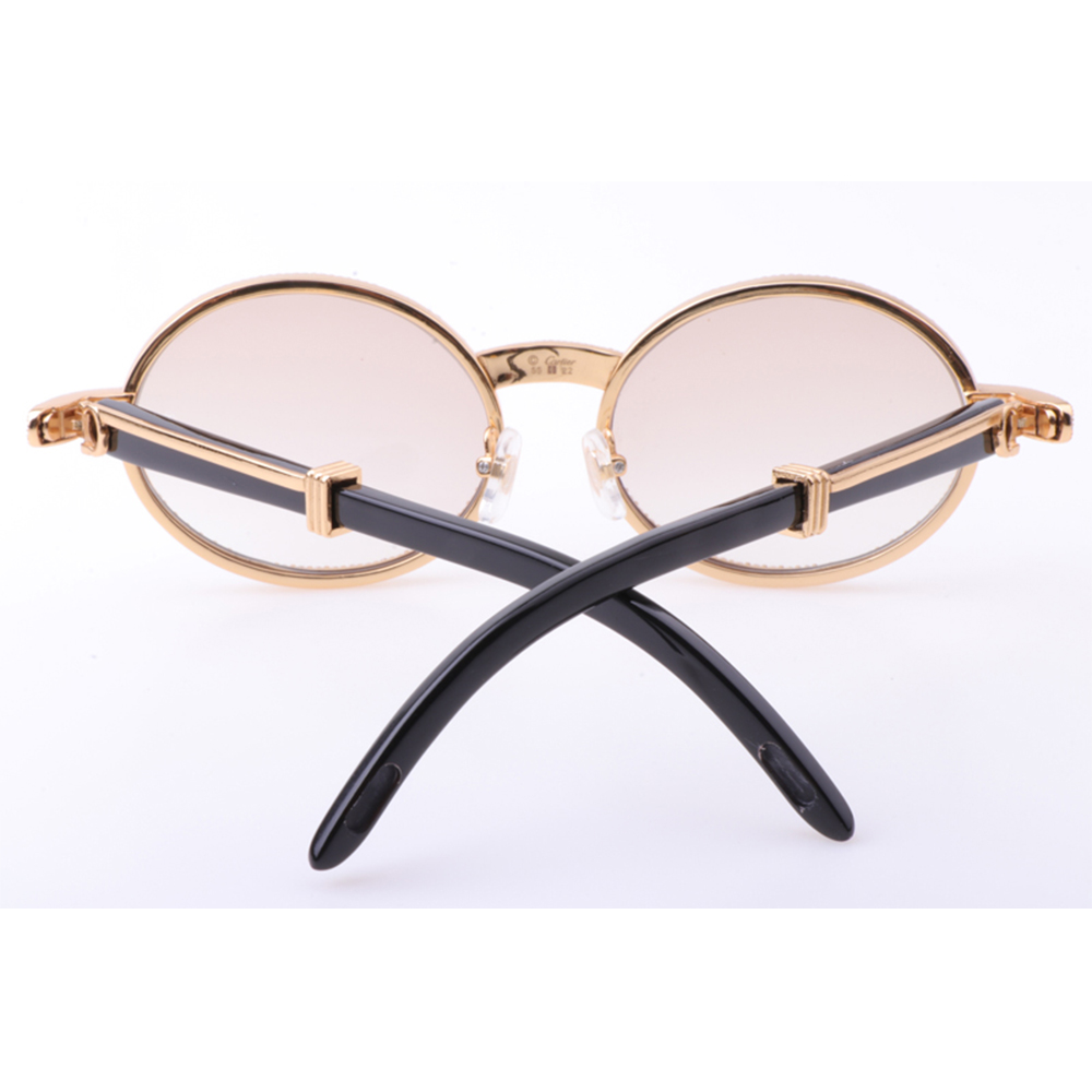 Cartier 7550178 55-22 New Full Diamond Black Buffalo Sunglasses In Gold Brown - PerfectKickZ