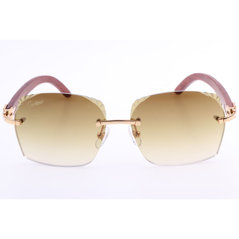 Cartier  8300818 Engrave Lens Wood Sunglasses In Gold Brown - PerfectKickZ