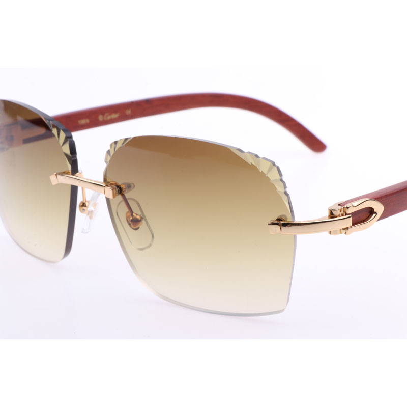 Cartier  8300818 Engrave Lens Wood Sunglasses In Gold Brown - PerfectKickZ