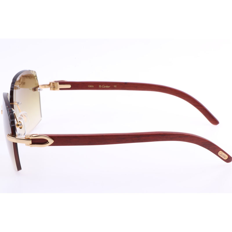 Cartier  8300818 Engrave Lens Wood Sunglasses In Gold Brown - PerfectKickZ