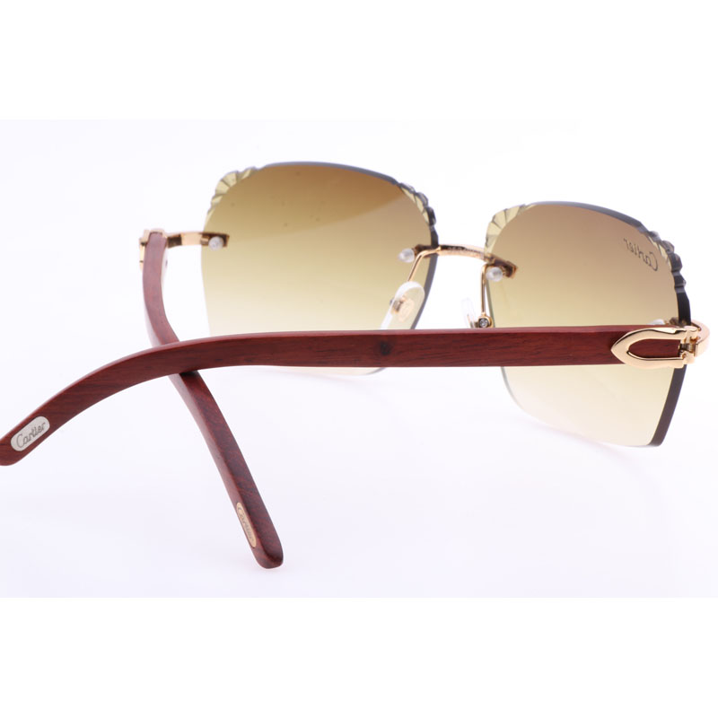 Cartier  8300818 Engrave Lens Wood Sunglasses In Gold Brown - PerfectKickZ