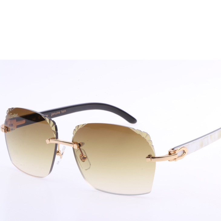 Cartier 8300818 Engrave Lens White Mix Black Buffalo Sunglasses In Gold Brown - PerfectKickZ