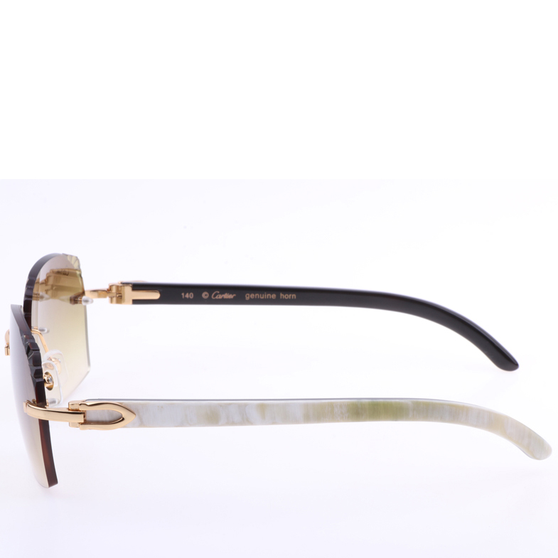 Cartier 8300818 Engrave Lens White Mix Black Buffalo Sunglasses In Gold Brown - PerfectKickZ