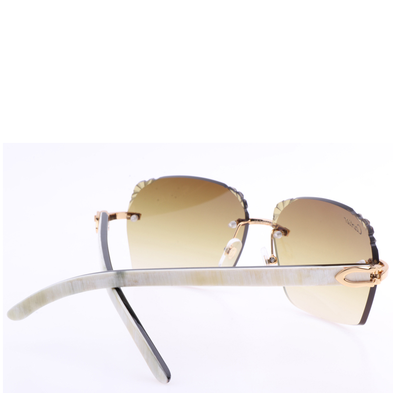 Cartier 8300818 Engrave Lens White Mix Black Buffalo Sunglasses In Gold Brown - PerfectKickZ