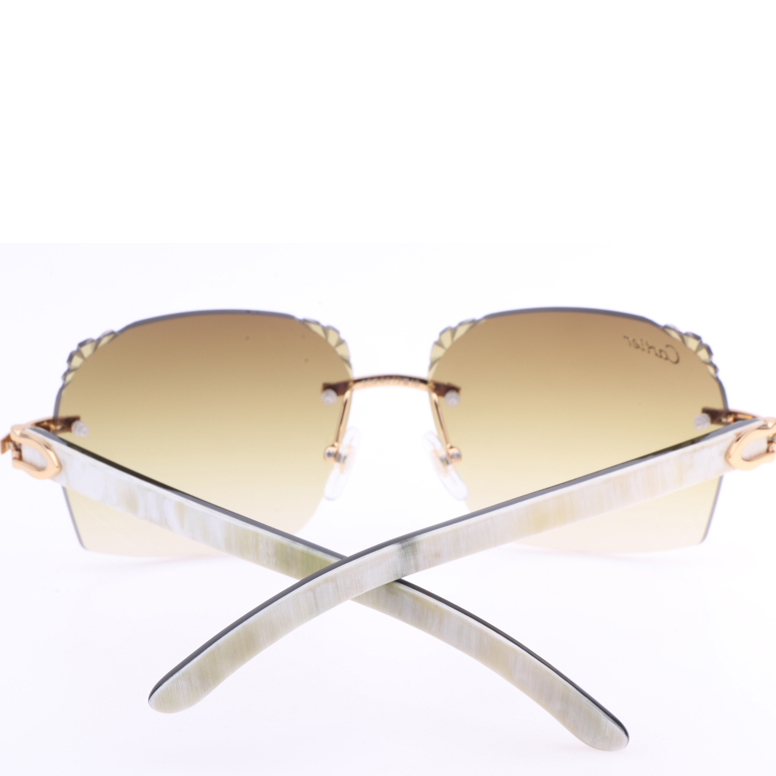 Cartier 8300818 Engrave Lens White Mix Black Buffalo Sunglasses In Gold Brown - PerfectKickZ