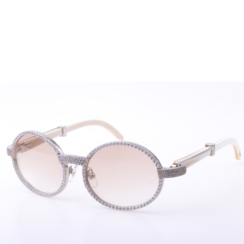 Cartier  7550178 55-22 New Full Diamond White Buffalo Sunglasses In Silver Brown - PerfectKickZ