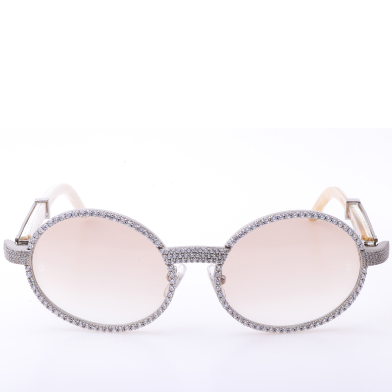 Cartier  7550178 55-22 New Full Diamond White Buffalo Sunglasses In Silver Brown - PerfectKickZ