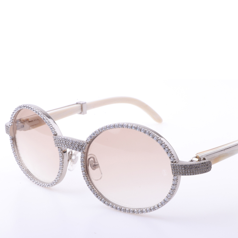 Cartier  7550178 55-22 New Full Diamond White Buffalo Sunglasses In Silver Brown - PerfectKickZ