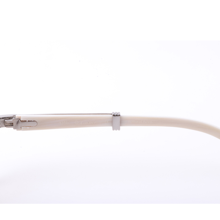 Cartier  7550178 55-22 New Full Diamond White Buffalo Sunglasses In Silver Brown - PerfectKickZ