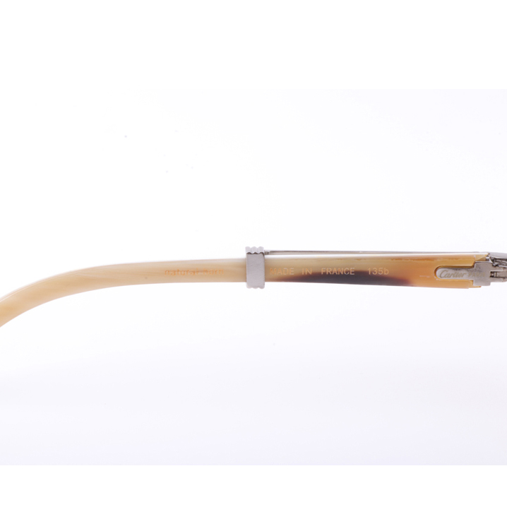 Cartier  7550178 55-22 New Full Diamond White Buffalo Sunglasses In Silver Brown - PerfectKickZ