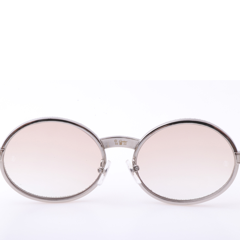 Cartier  7550178 55-22 New Full Diamond White Buffalo Sunglasses In Silver Brown - PerfectKickZ