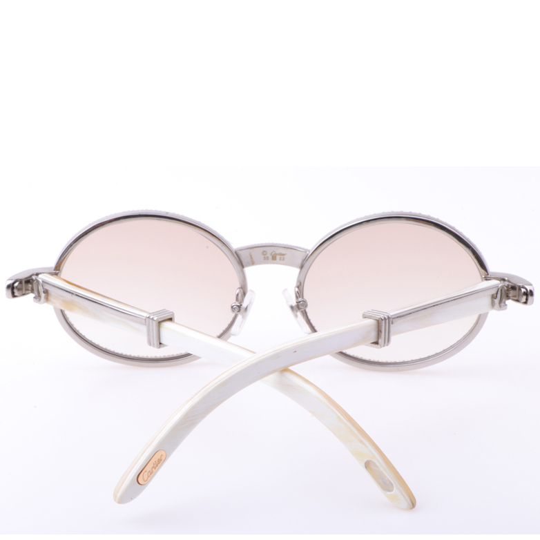 Cartier  7550178 55-22 New Full Diamond White Buffalo Sunglasses In Silver Brown - PerfectKickZ