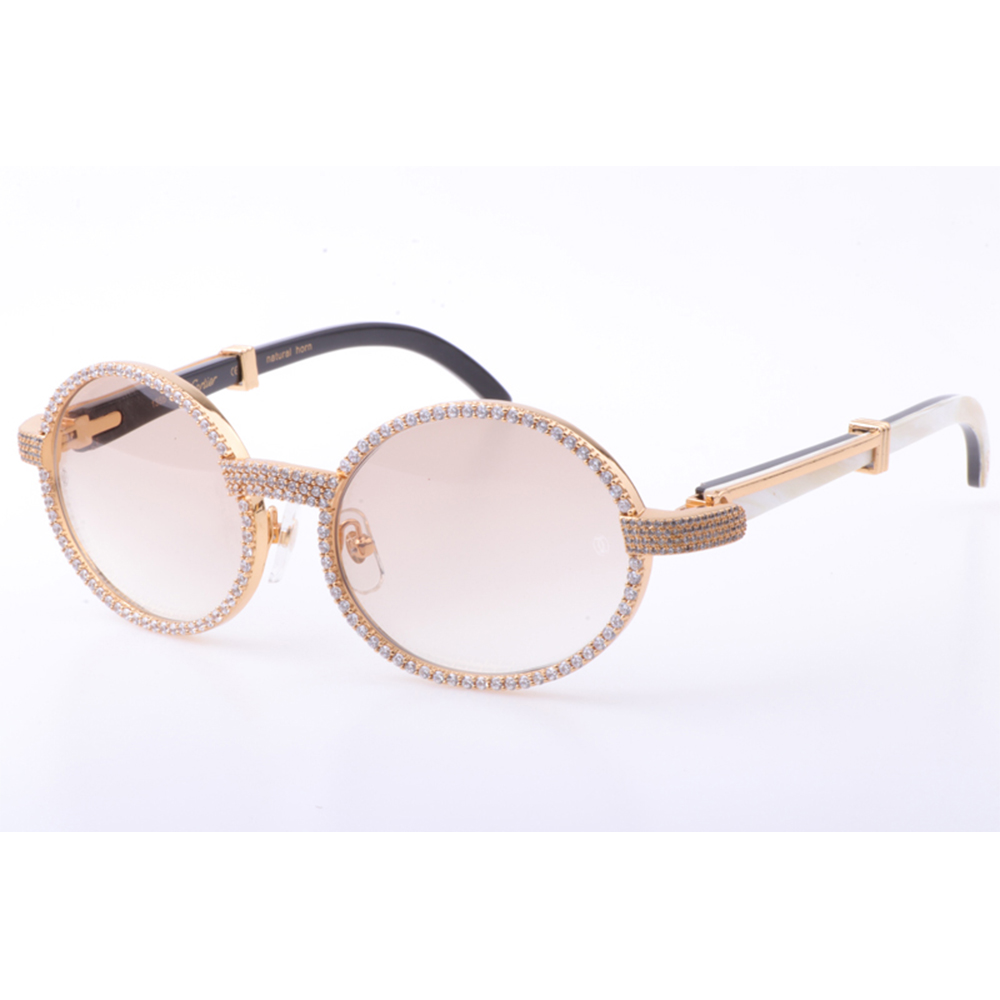Cartier 7550178 55-22 New Full Diamond White Mix Black Buffalo Sunglasses In Gold Brown - PerfectKickZ