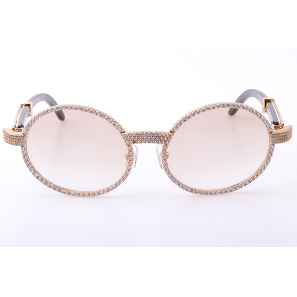 Cartier 7550178 55-22 New Full Diamond White Mix Black Buffalo Sunglasses In Gold Brown - PerfectKickZ
