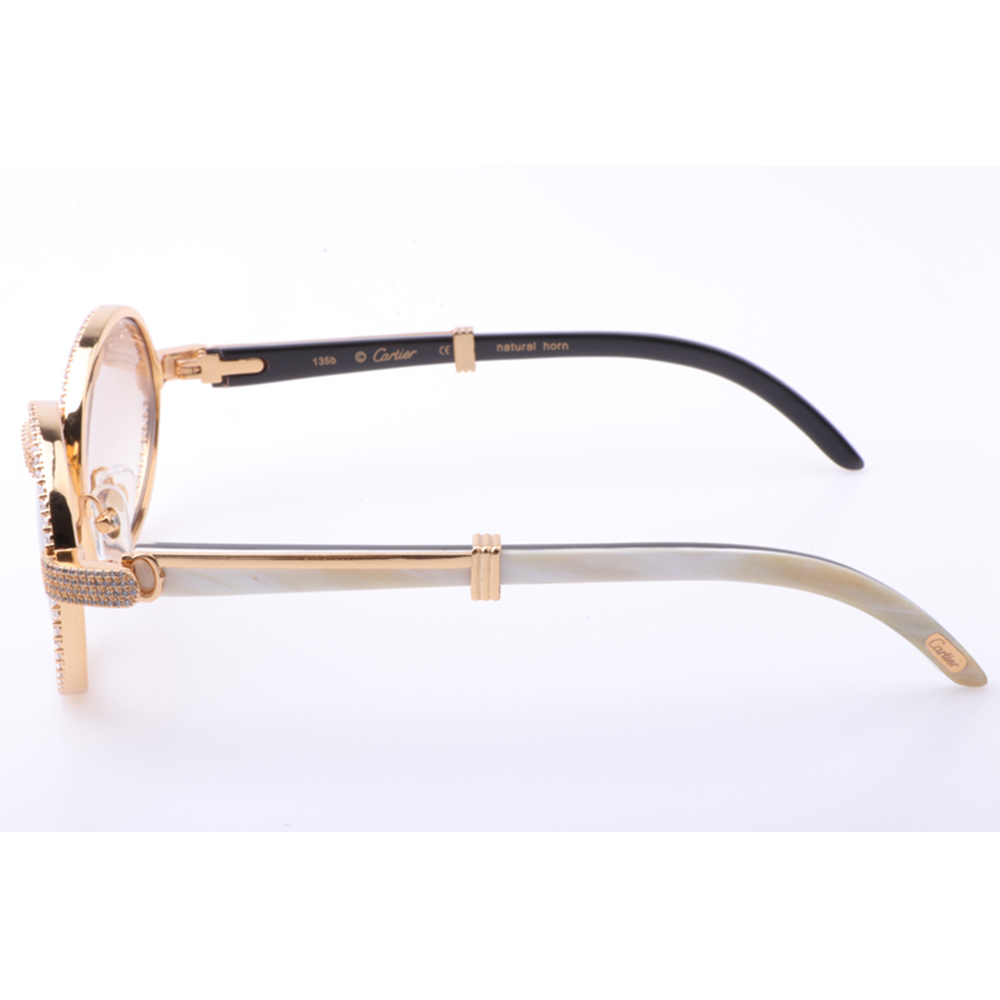 Cartier 7550178 55-22 New Full Diamond White Mix Black Buffalo Sunglasses In Gold Brown - PerfectKickZ