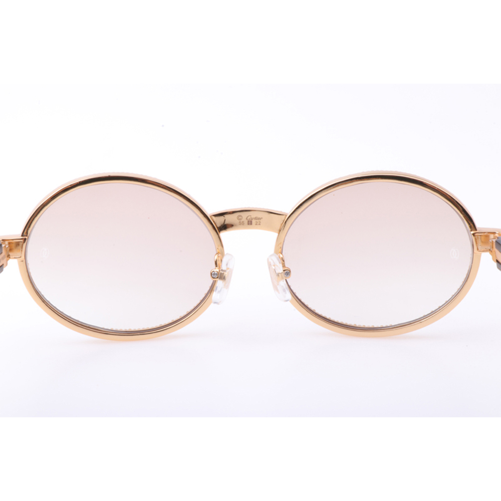 Cartier 7550178 55-22 New Full Diamond White Mix Black Buffalo Sunglasses In Gold Brown - PerfectKickZ